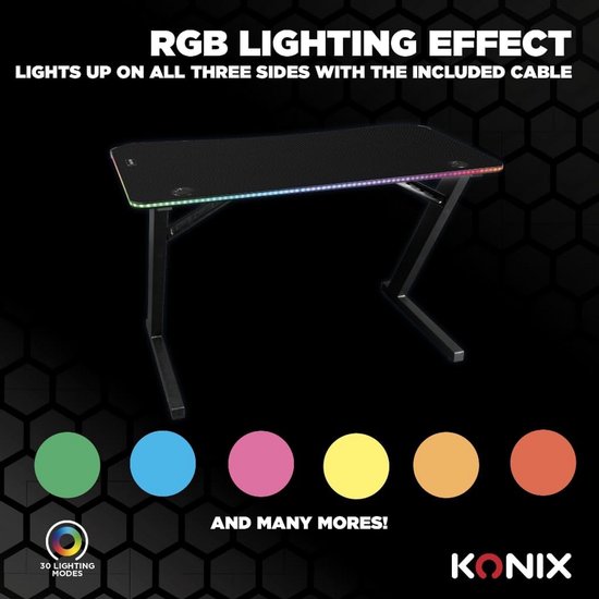 Gamer Bureau Zwart Y-vormig 120x60 cm met LED Verlichting en Accessoires van Merkloos — afbeelding 2