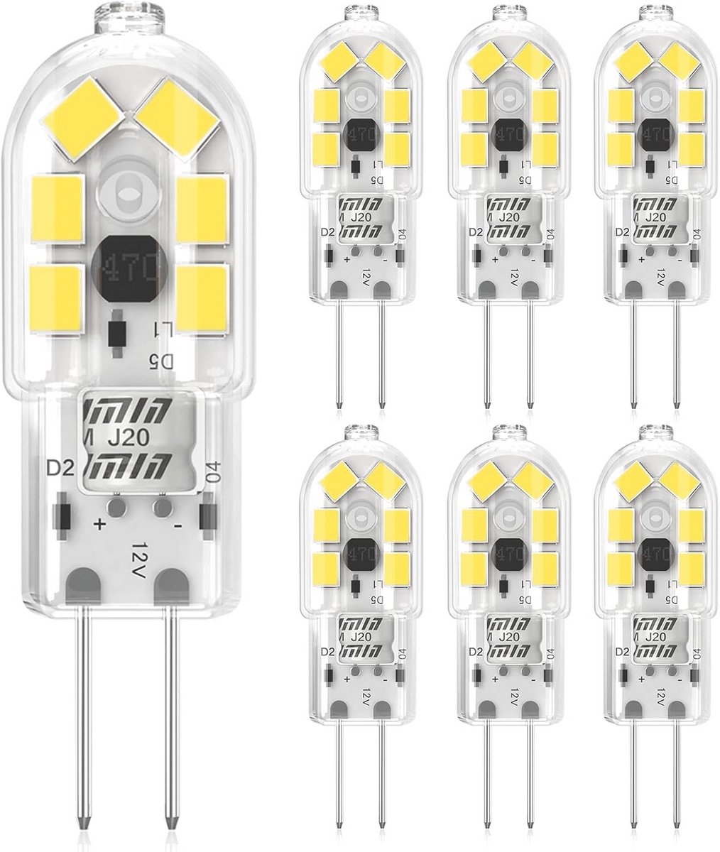 6x G4 LED Lamp 12V 2W Koud Wit 6000K Vervanging 20W Halogeen Energiebesparend