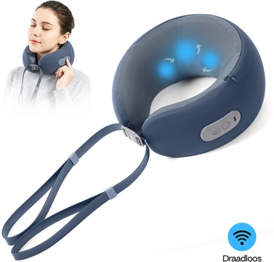 Home Vibes® Massage Apparaat - Draadloze Nekmassage Apparaat – Extra Lange Batterijduur - Memory Foam Vulling - Nekkussen - Verstelbaar - Nek Massage - 2 Massage Standen - Donker Blauw