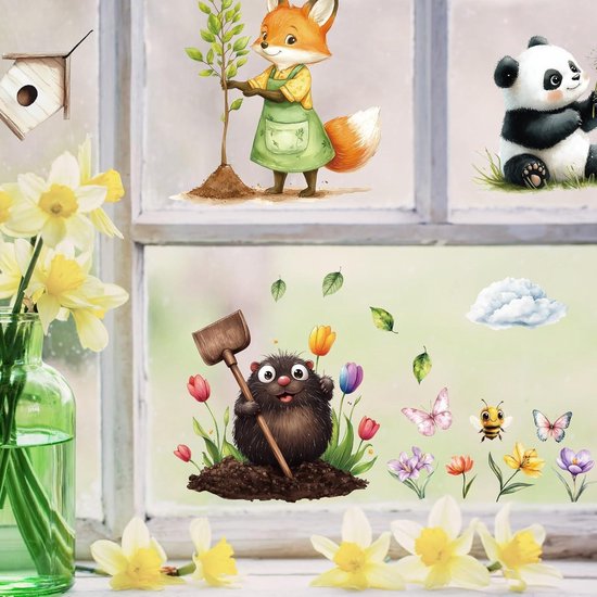 decalmile Lente Bos Dieren Dubbelzijdige Raamstickers Bos Dieren Herten Vos Eekhoorn Venster Klampt Anti-Bos Glas Venster Deuren Raamstickers