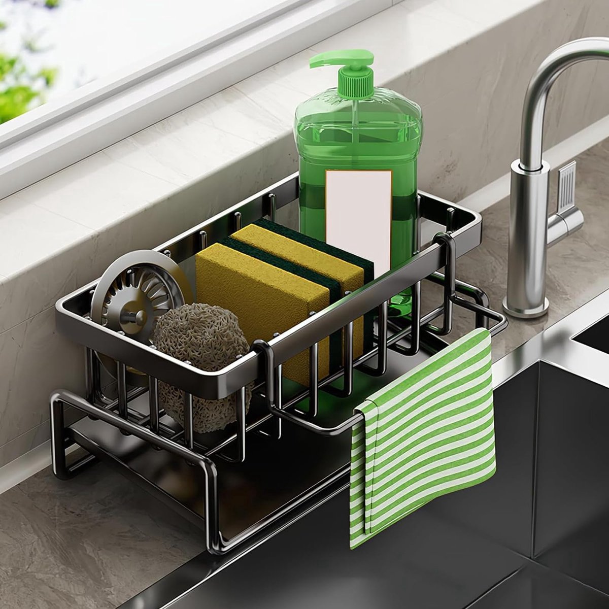 Stunq® Gootsteenorganisatie met Stijlvolle Zwarte Design en Praktische Functies voor de Keuken