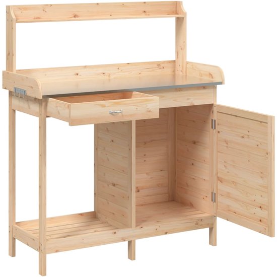 vidaXL Table de rempotage - Tables de remportage - Table de travail de jardin - Table de rempotage - Table de rempotage avec armoire 110,5 x 45 x 124,5 cm Pin massif