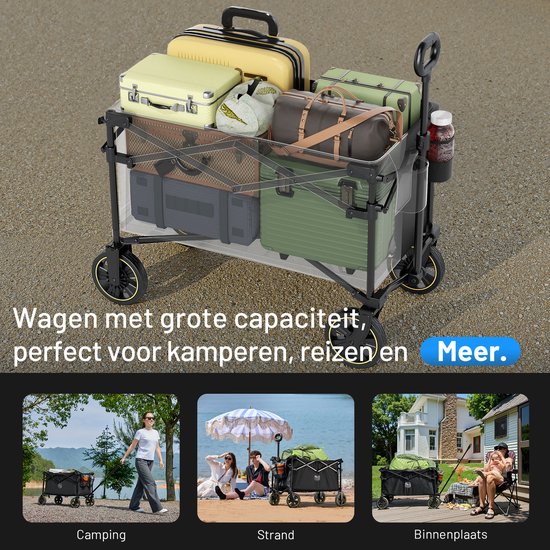 TIMBER RIDGE Bolderkar - Opvouwbaar & Compact - 100KG draagvermogen - 200L inhoud - Met verstelbare hendel & all-terrain wielen - Voor camping & strand - Zwart van Merkloos — afbeelding 5