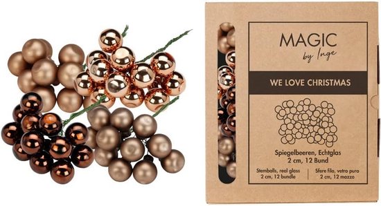 Mini kerstballen, glas, draad, bruin en goud, 25mm, 140 stuks