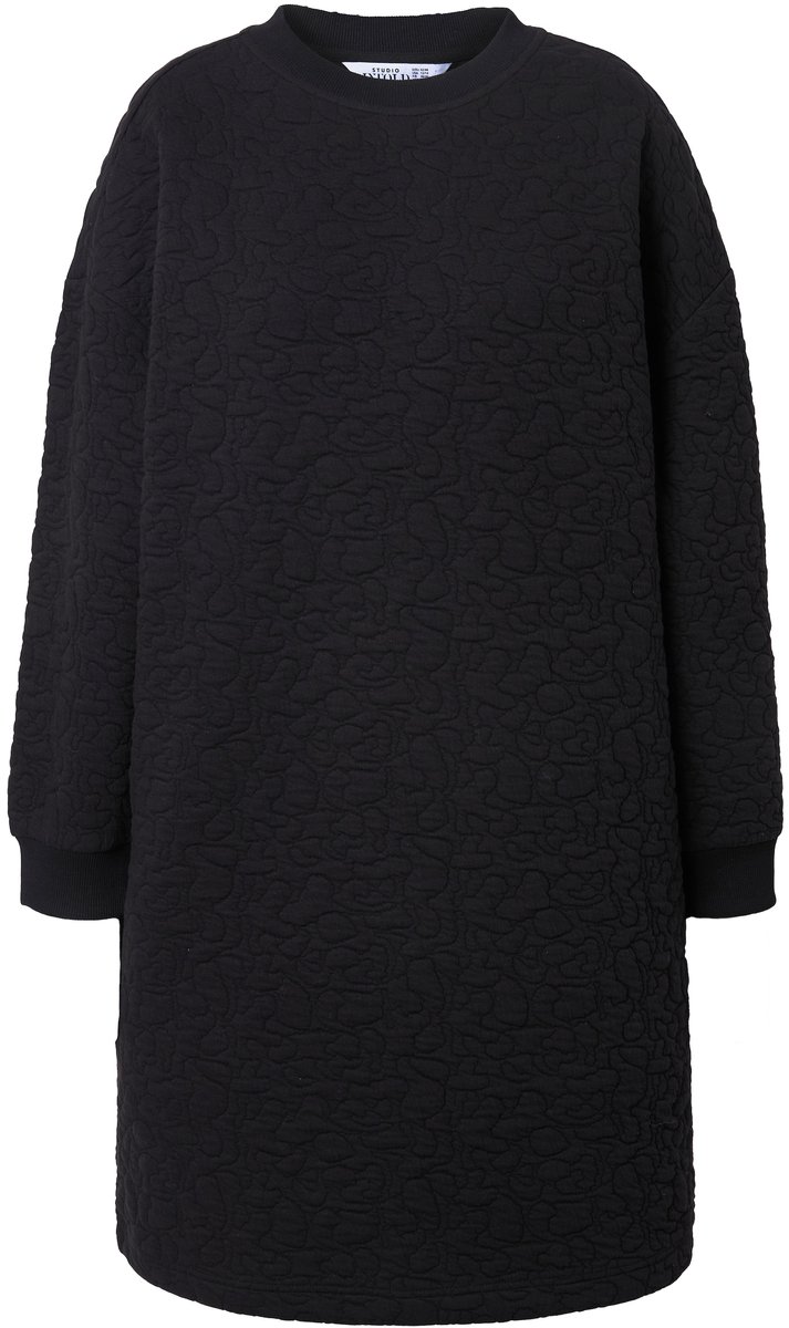 Studio Untold - Dames - Sweat mini-jurk oversized LEO-stiksel - Zwart - Maat 42+