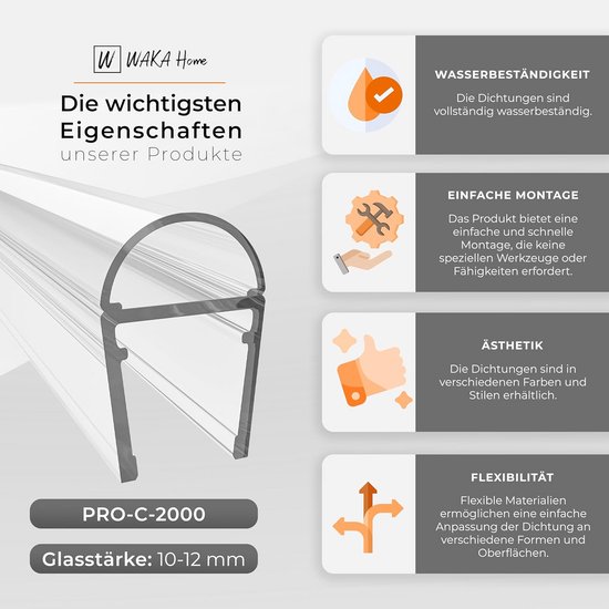 HNNHOME® Duschtürdichtung für Badewannentür, für 6-8 mm Glas, bis 8 mm