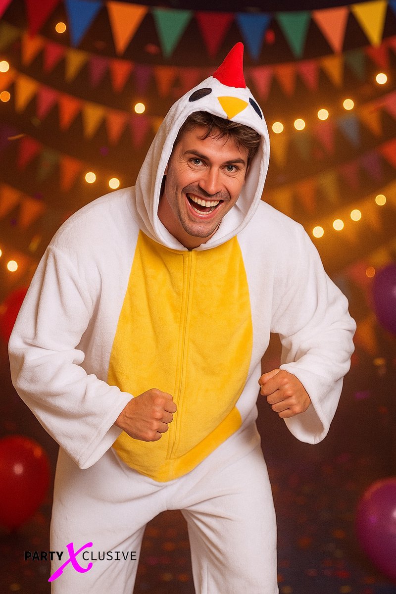 Partyxclusive Kippen Onesie Dieren Onesie Dieren Kostuum Carnavalskleding Carnaval kostuum verkleedkleding Volwassenen - Onesie - Wit - Unisex - Polyester - Onesize — afbeelding 6