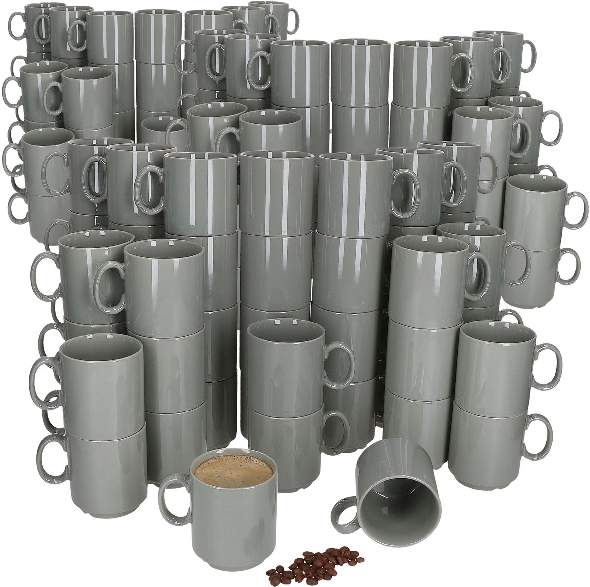 Set van 120 EVENT stapelbare koffiemokken GRIJS porselein 250 ml