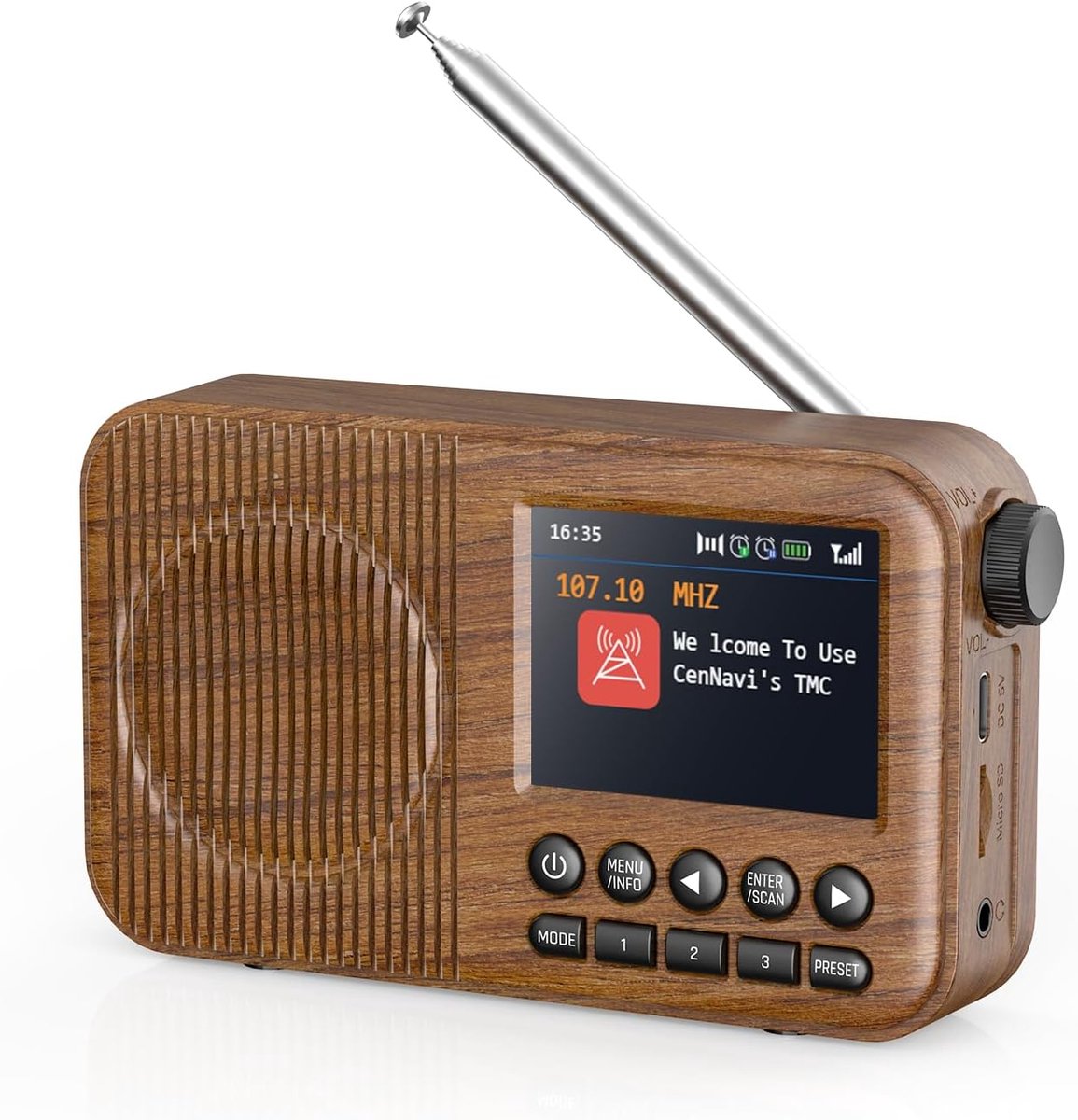 DAB/DAB+ Radio met 2.4" Kleurenscherm - FM Radio met Bluetooth - Keukenradio met 60 Vooraf Ingestelde Zenders - Oplaadbare Batterij - Dubbele Alarmklok & Slaaptimer - MicroSD/TF & AUX Aansluiting