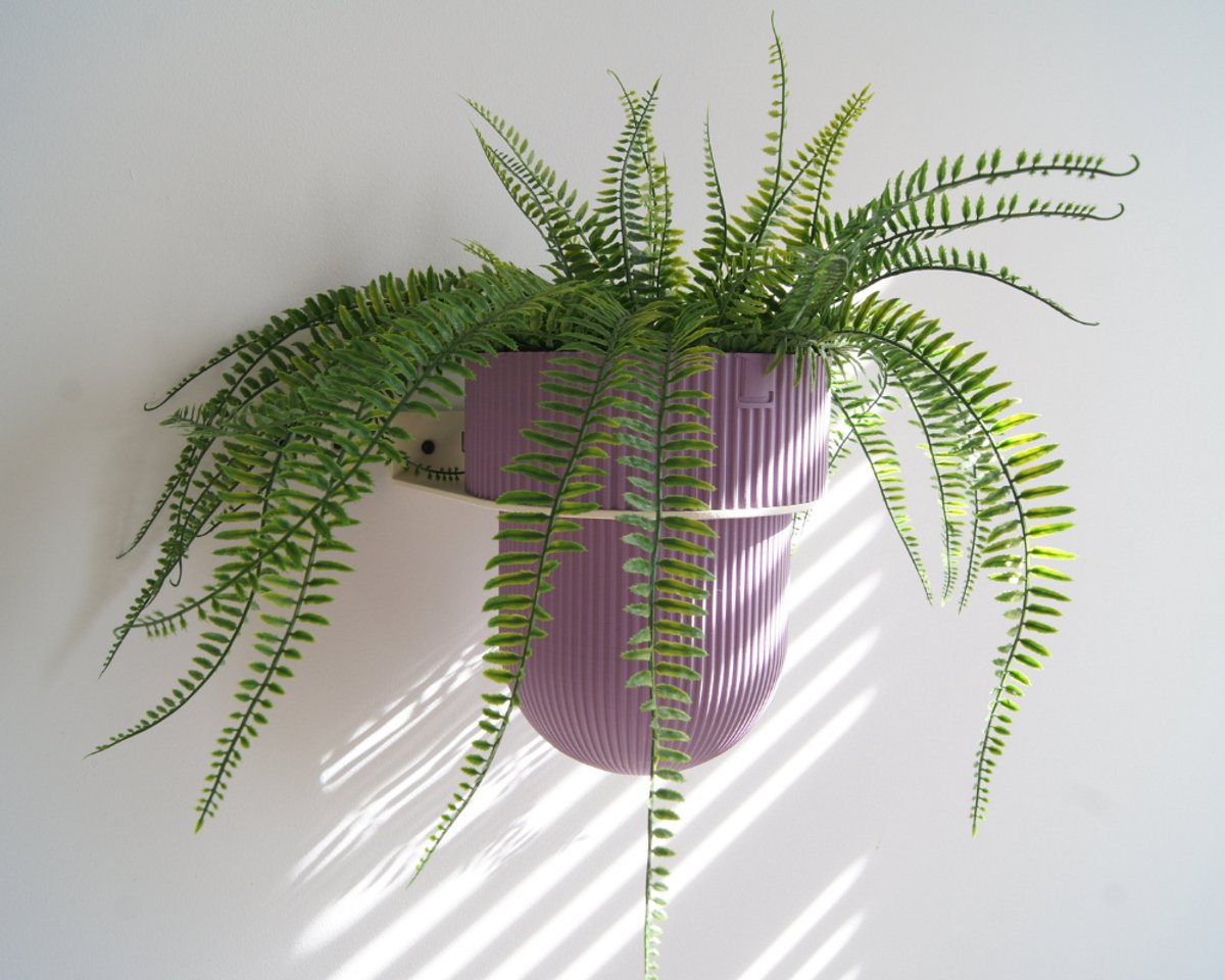 STERKSTAEL Eco Pot Flora S Lavender Mist – bloempot voor aan de wand – bloempot voor binnen – zwevende bloempot – bloempotten binnen – plantenbak - diameter 12 cm – kleur pot Lavendel paars – kleur houder Japandi Beige