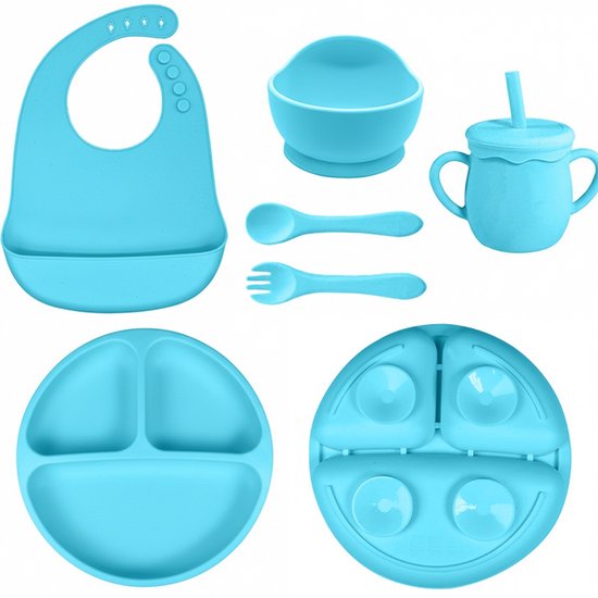 HipWare - Service de table Bébé 6 pièces - Siliconen - Sans BPA - Blauw