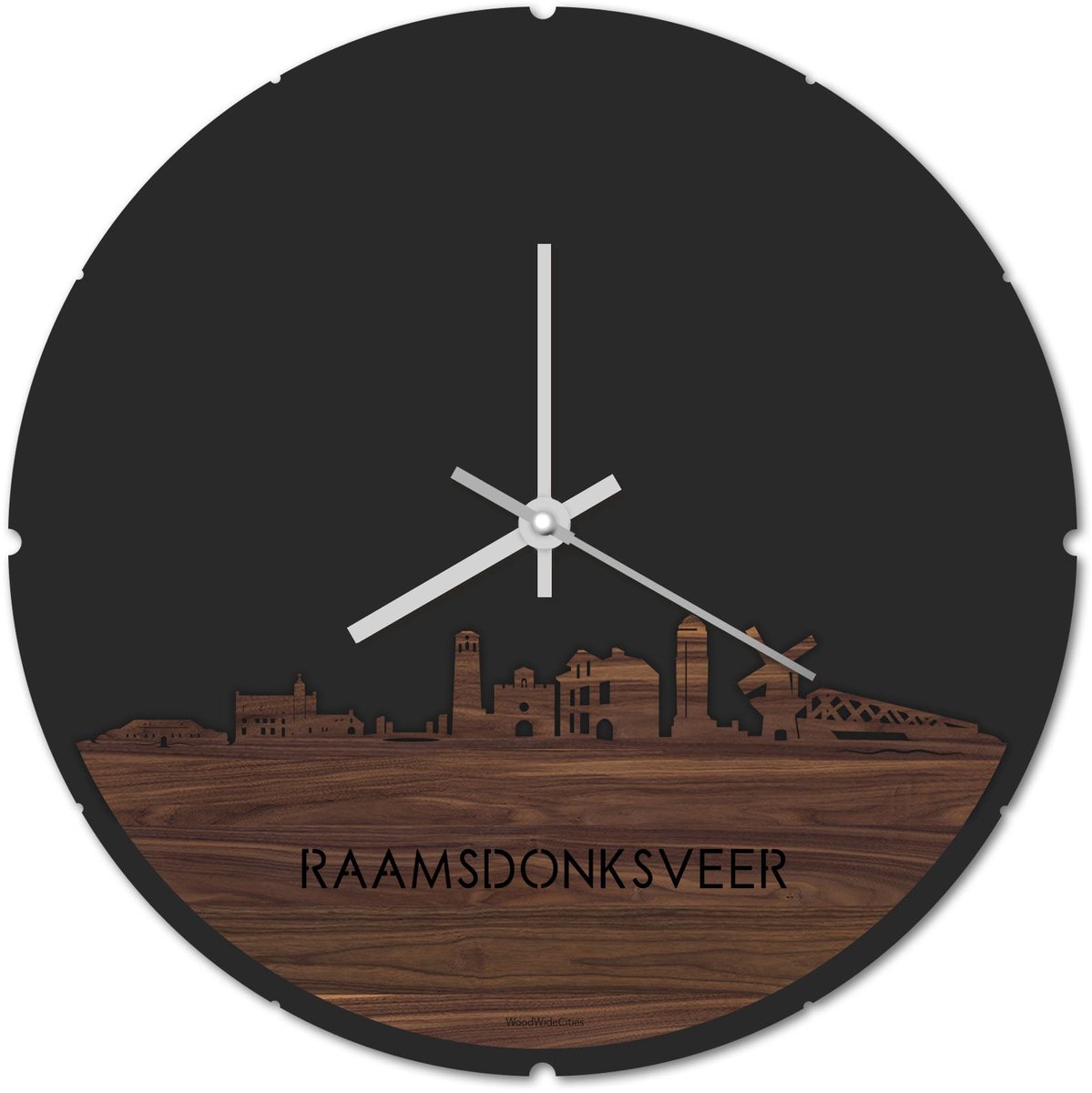 Skyline Klok Rond Raamsdonksveer Notenhout - Ø 44 cm - Stil uurwerk - Wanddecoratie - Meer steden beschikbaar - Woonkamer idee - Woondecoratie - City Art - Steden kunst - Cadeau voor hem - Cadeau voor haar - Jubileum - Trouwerij - Housewarming -