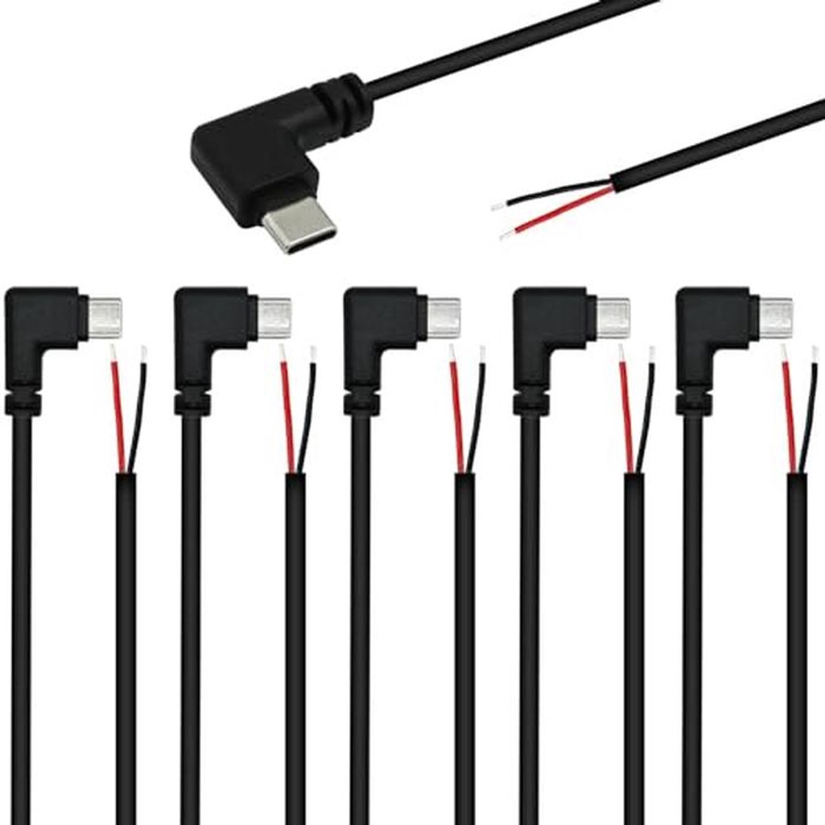 USB C Stekkerhoek Kabel 90 Graden - 6 Stuks Verlengkabel 25 cm 22 AWG 5V/3A
