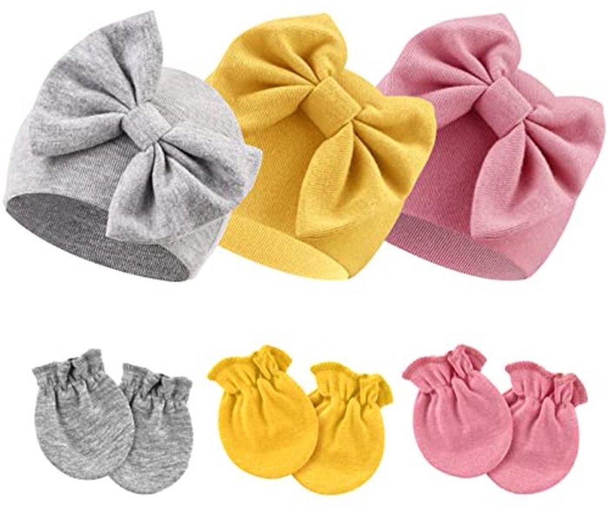 Pasgeboren Baby Hoeden en Wanten Set - Ziekenhuis Hoed en Beanie voor 0-6 Maanden