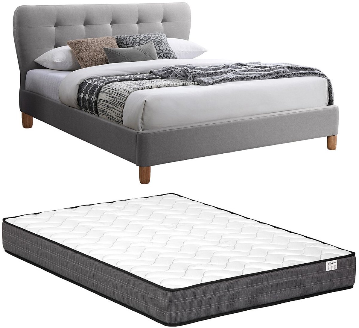 Vente-unique Bedframe stof grijs 140 x 190 cm