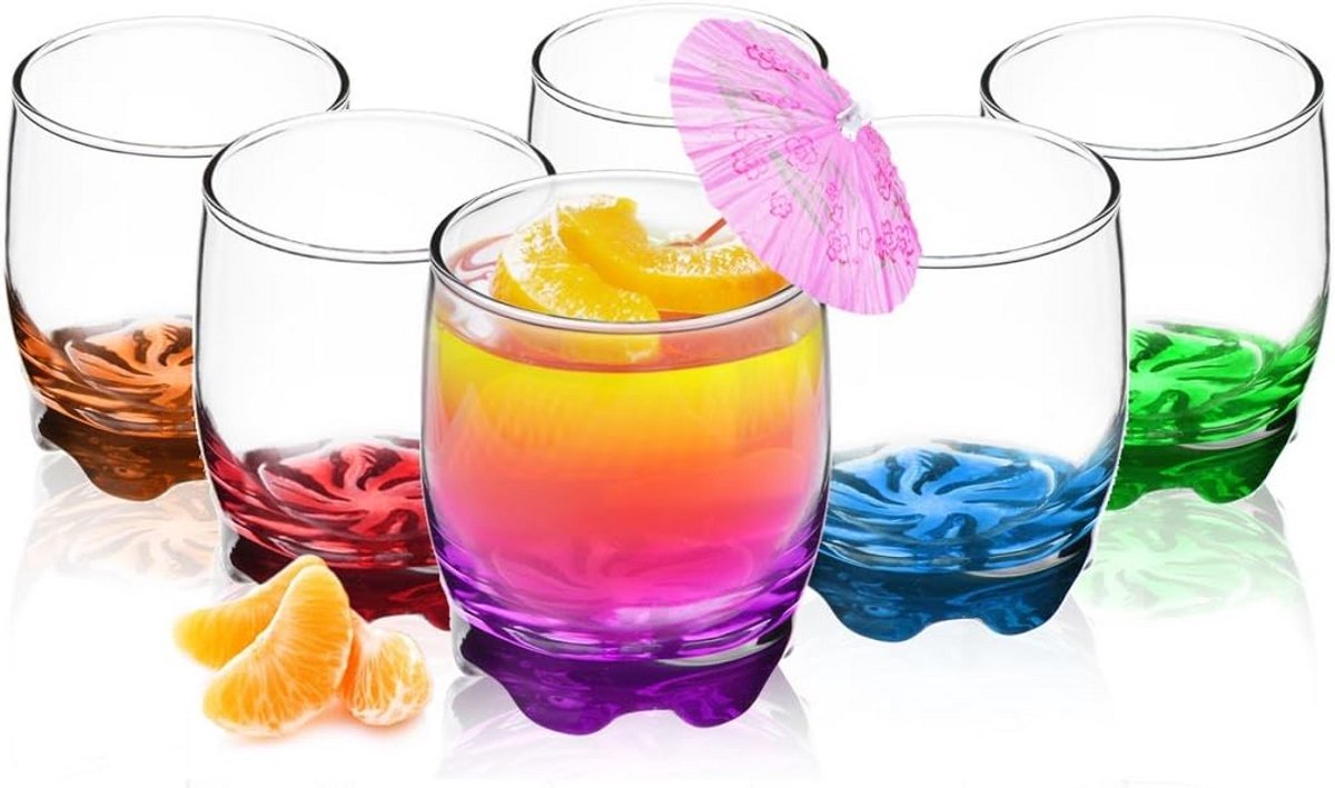 Kleurige drinkglazen - 6 stuks van 250 ml - Vaatwasmachinebestendig