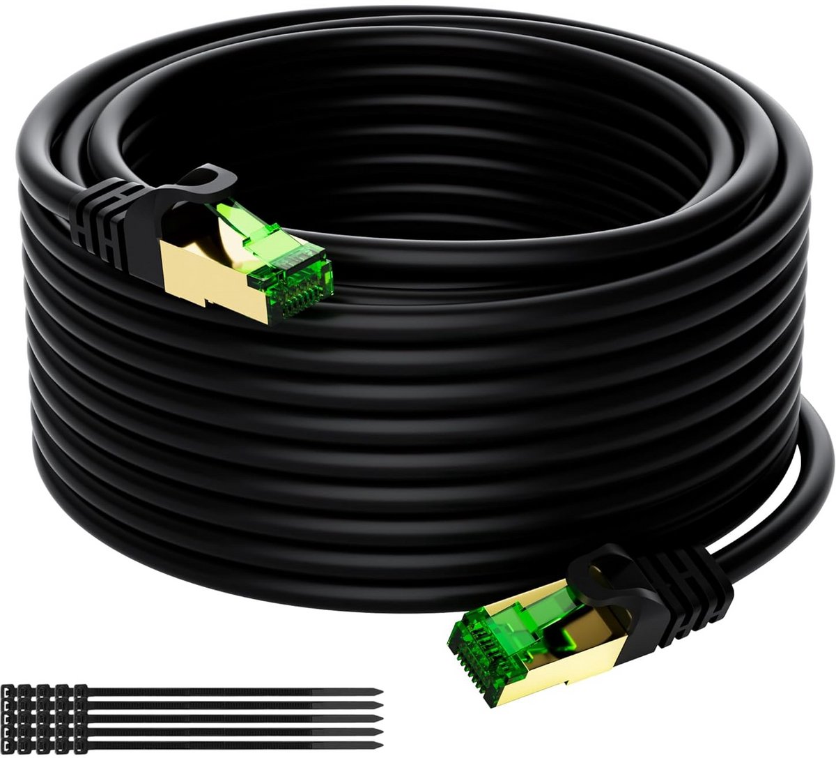Cat 8 netwerkkabel 15 meter 40 Gbps voor binnen en buiten - Weerbestendig, UV-bestendig, POE, S/FTP ethernetkabel met vergulde RJ45-stekkers