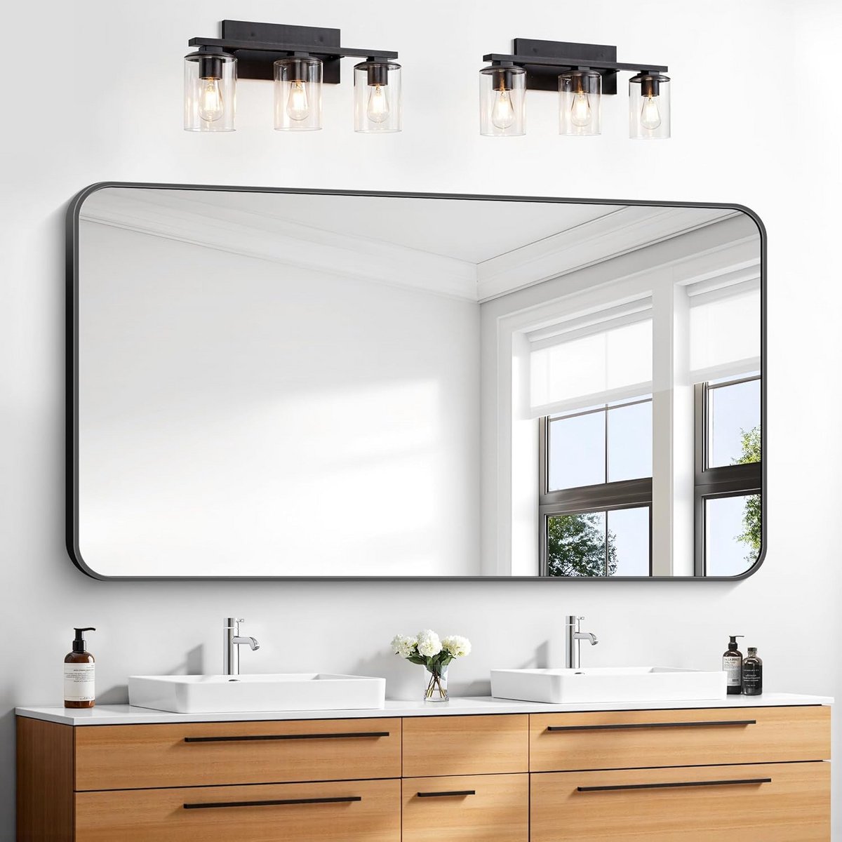 Rechthoekige Badkamerspiegel 30 x 55 inch - Wandmontage, Ronde Hoek - Geschikt voor Slaapkamer en Woonkamer