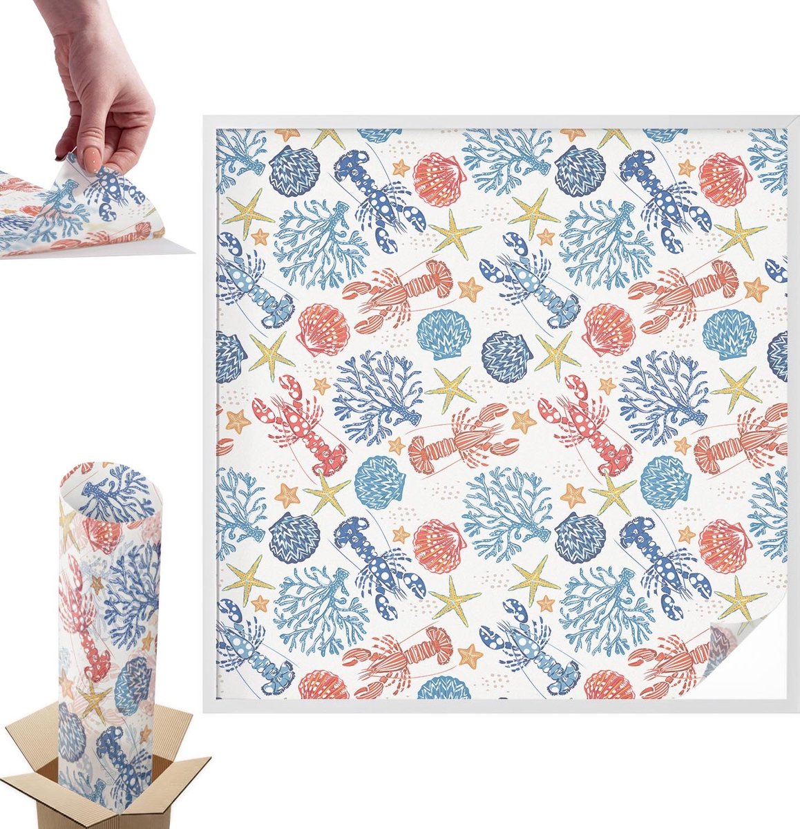 TULUP Raamfolie Anti inkijk - Kreeftenkoralen Anti inkijk Raamfolie - 100x100 cm - Wit Raamfolie Tegen inkijk - Zelfklevende Anti inkijk Folie Glas in Lood - Voor de badkamer, slaapkamer, hal - Zonwerende Raamfolie Glas in Lood Wit - Kreeftenkoralen