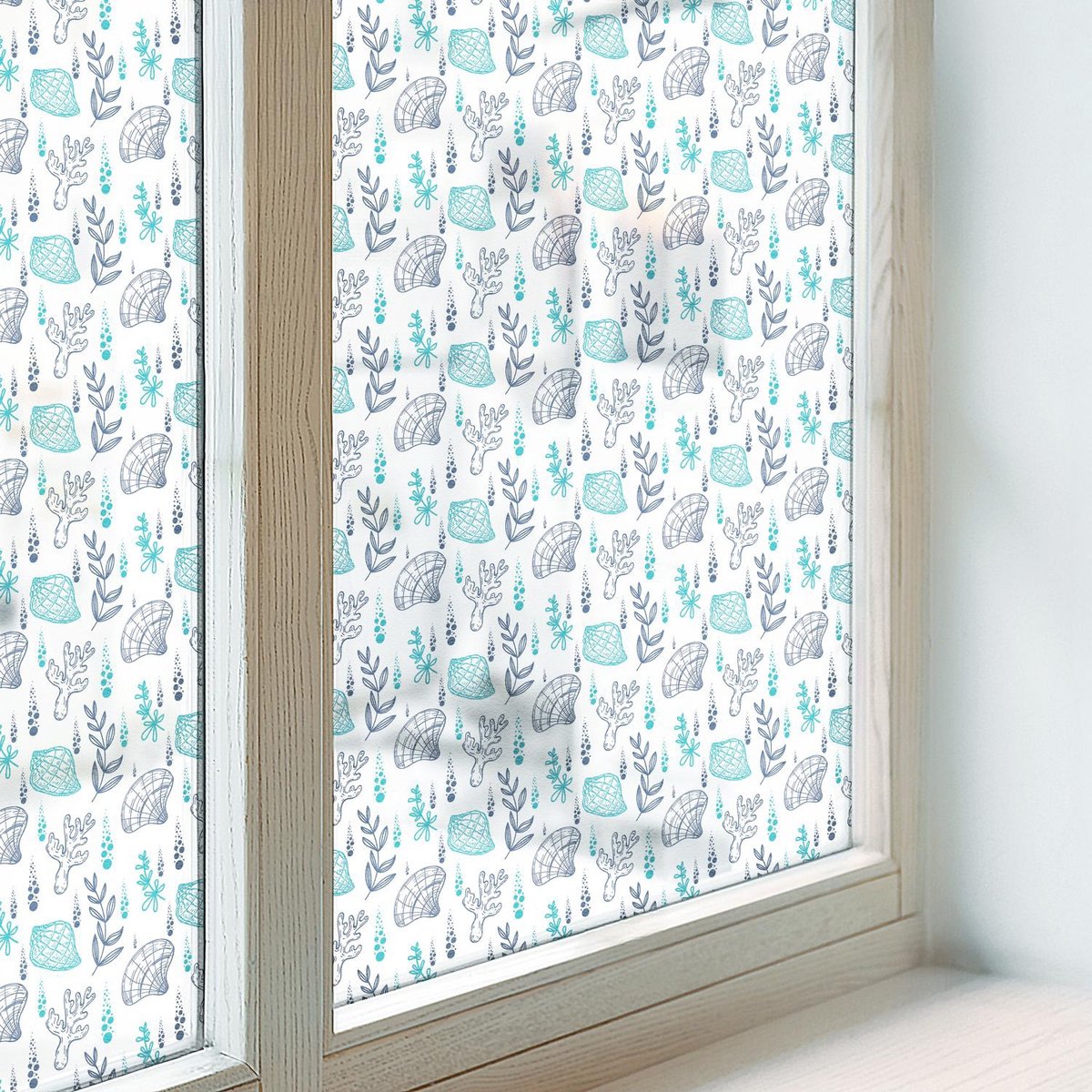 Coloray Privacy Folie Raam - Maritieme harmonie Anti inkijk Folie - 50x100 cm - Blauw Privacy Folie Raam - Raamfolie Tegen inkijk Glas in Lood - Voor de badkamer, slaapkamer, hal - Raamfolie Zonwering