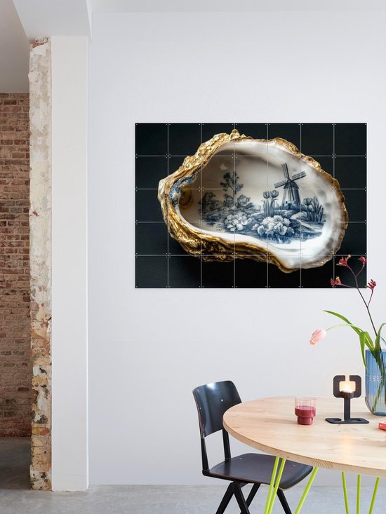 IXXI Delft Blue Oyster - Zwart, Margriet Hulsker - 140 x 100 cm - Support de suspension gratuit - Grande décoration murale et affiches - Réalisme, Classique