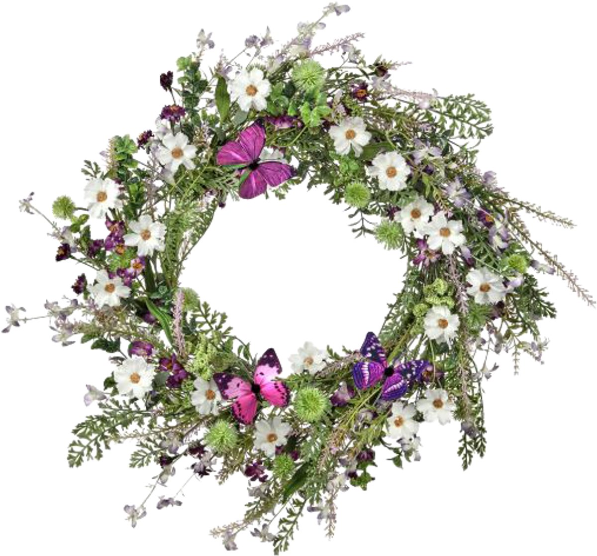 Viv! Home Luxuries Krans Bloemen - Wilde bloemen met vlinders - paars wit - Ø60cm