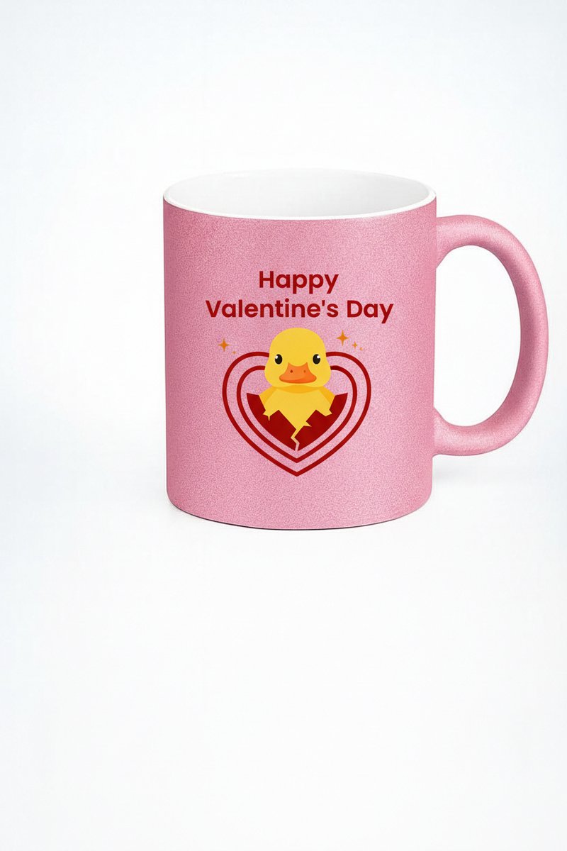 Valentijn Mok Roze Schattig Eendje Happy Valentine's Day - Keramische Cadeau Mok
