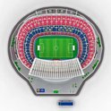 3D puzzel van het Spotify Camp Nou stadion, vogelvluchtperspectief, met veld en tribunes.