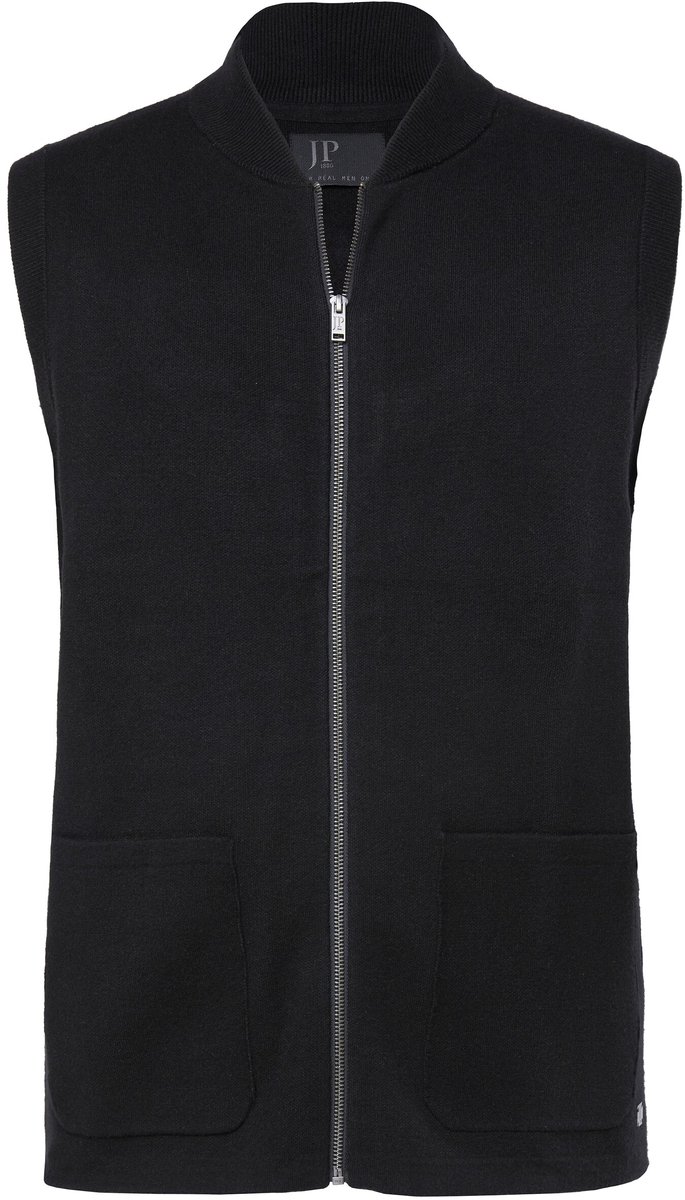 JP 1880 - Heren - Bodywarmer elastisch breisel collegekraag rits - Zwart - Maat XXL