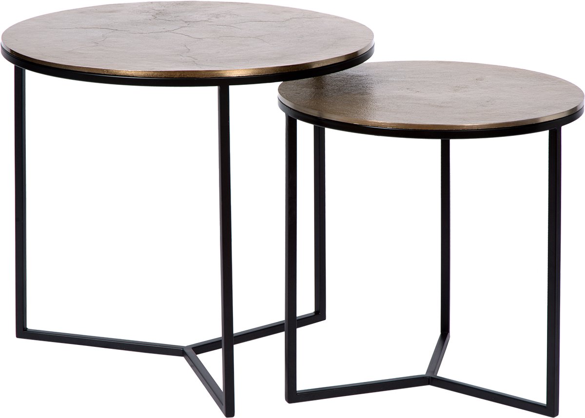 Atmooz - Bijzettafel Thor (set van 2) - Rond - Binnen - Interieur -Goud Brons en zwart - Hoogte 46cm - Metaal