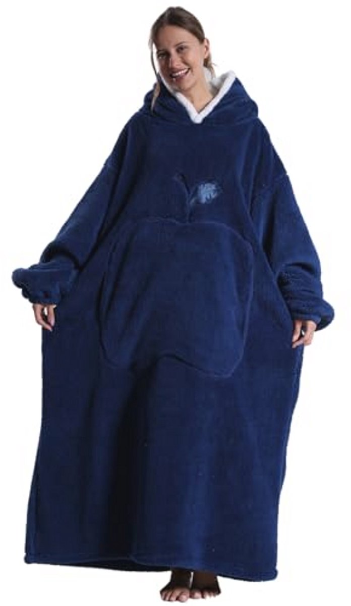 Extra lange en grote hoodiedeken met mouwen en zakken - super warme en knusse fleece deken voor zowel dames als heren