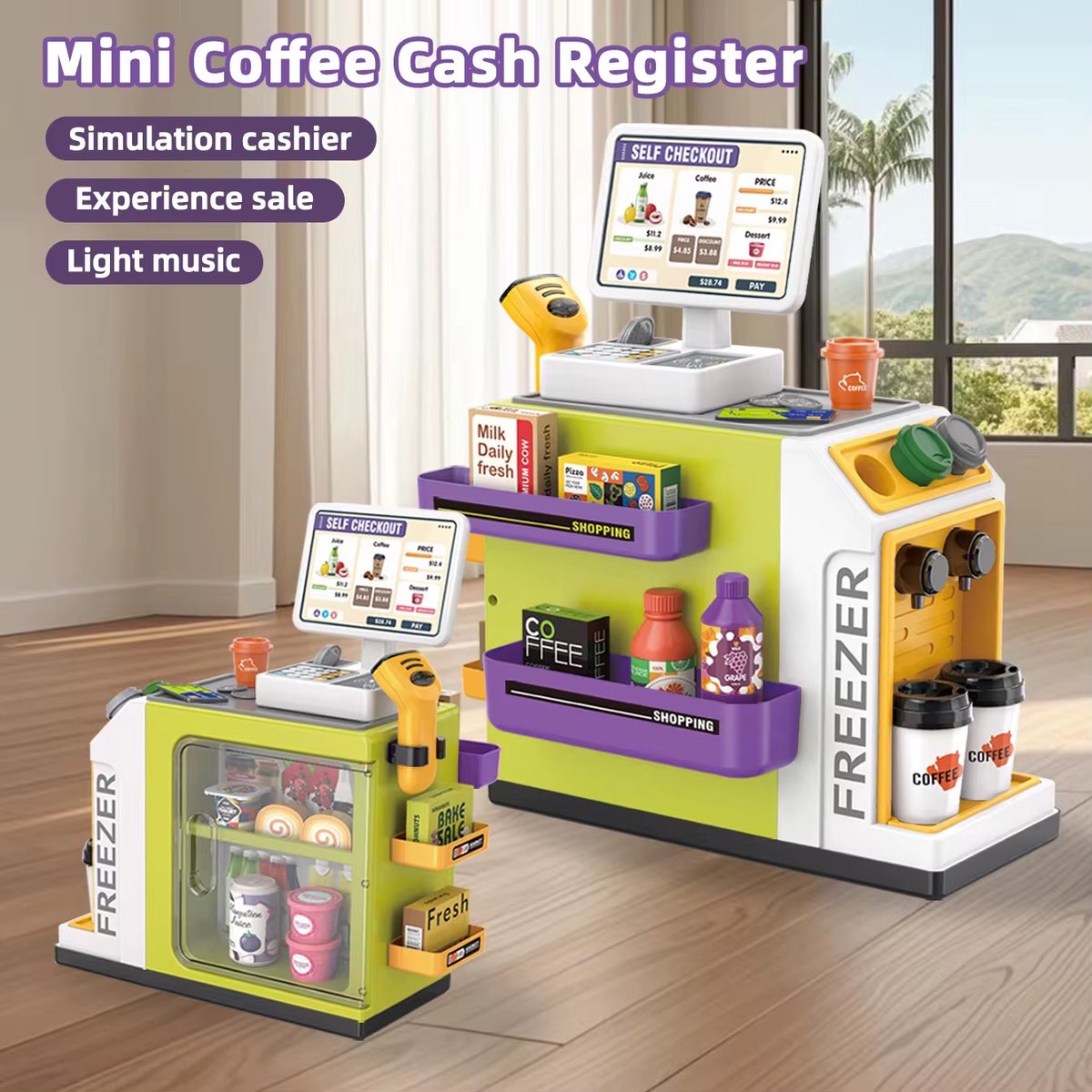 OODBLUE Supermarkt Speelgoed Kassa – Interactieve Speelset met Scanner, Licht & Geluid – Inclusief Speelgeld & 46 Accessoires — afbeelding 6