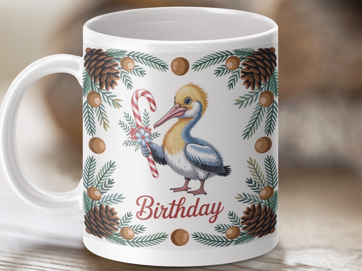 Mok Verjaardag Pelican, Cartoon Vogel Mok, Vogel Kunst Mok, Verjaardag Mok, Cadeau Idee