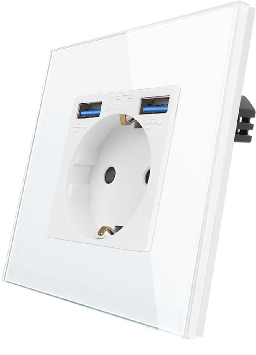 Glazen Schuko-contactdoos met USB-poorten - Design Stopcontact voor Inbouw