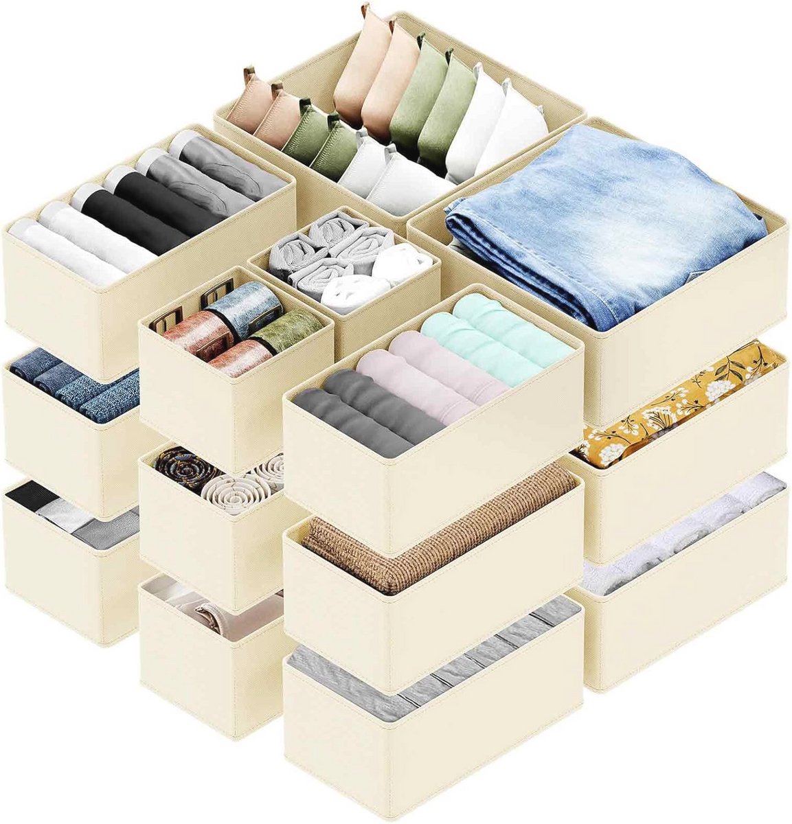 Lade-organizer voor kleding - 18 stuks, dressoir organizer en opbergverdelers in beige