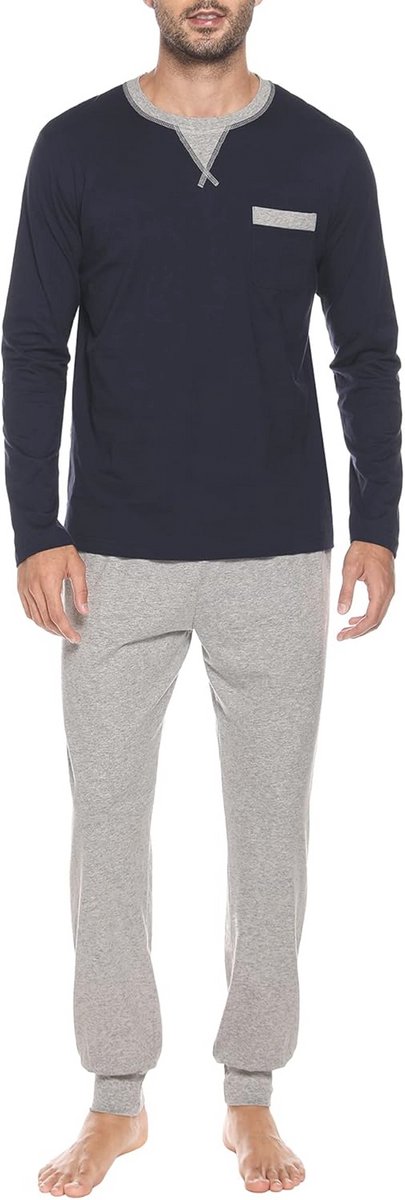 Heren pyjama lange slaapwear katoen tweedelige nachtkleding lange mouwen