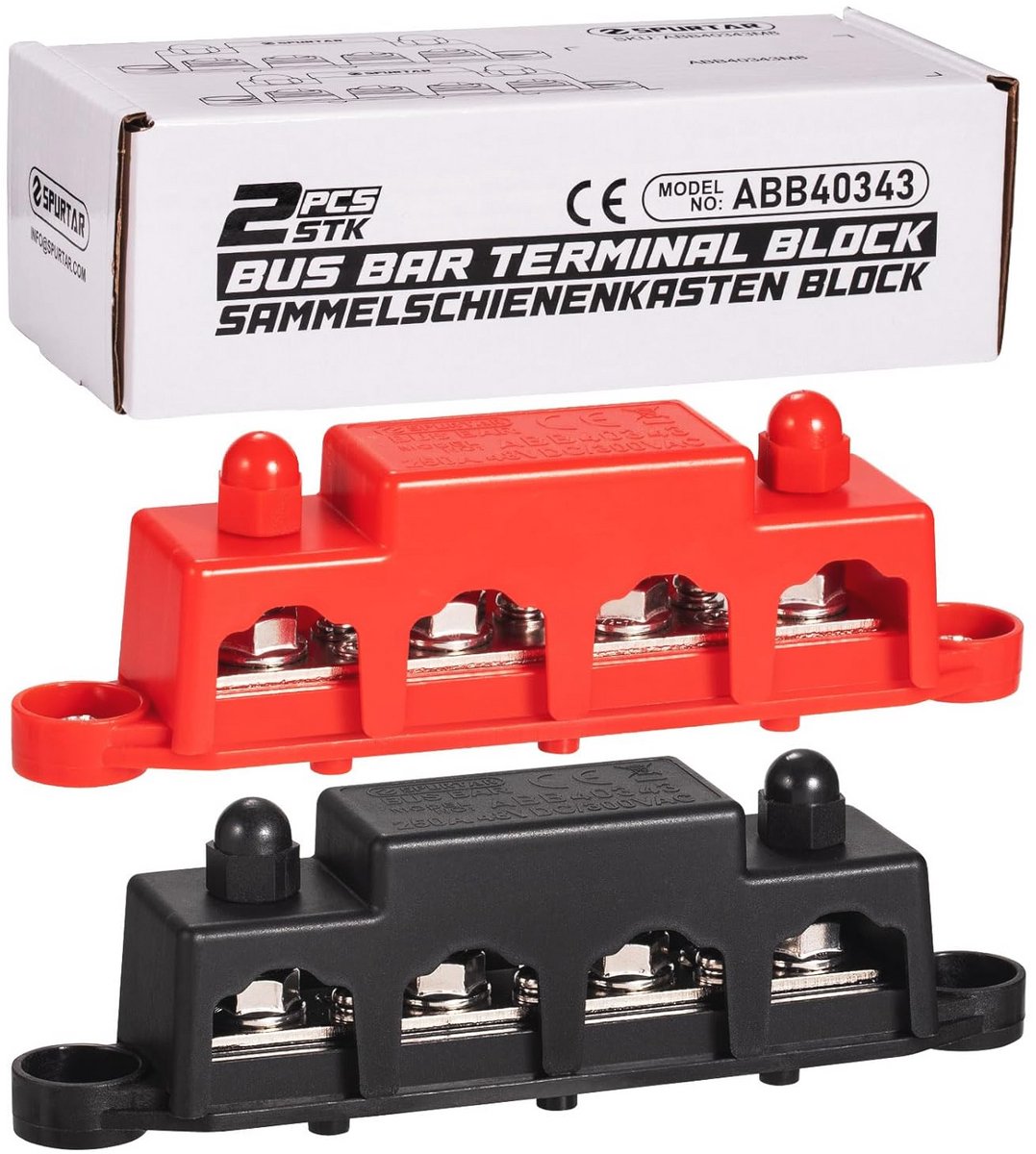 Stroomverdeler Busbar 12–48V 250A met M8 Bouten en M4 Schroeven voor Auto, Vrachtwagen, Camper, ATV, Boot en Aanhanger