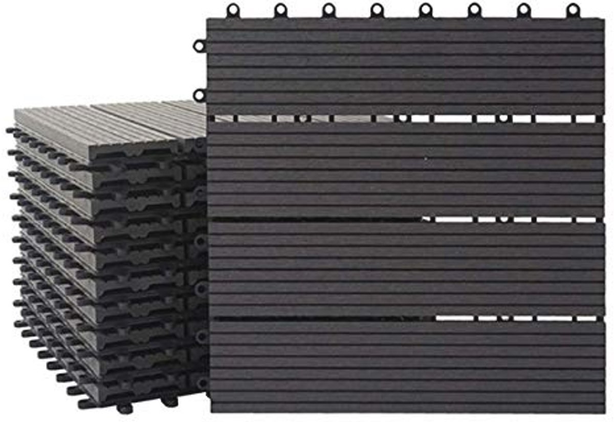 Houtlook WPC Vloertegels voor Balkon en Terras - Antraciet, 11 Stuks 30x30 cm