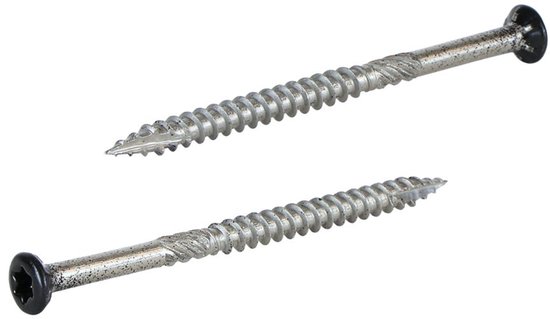 Deux vis Radix pour bardage avec tête Torx noire et tige en inox, 4,0x60mm.