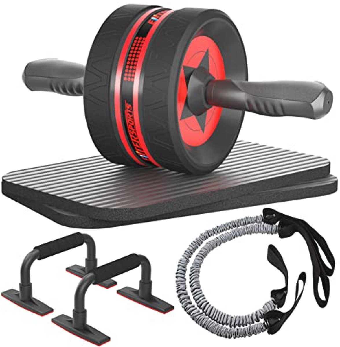 6-in-1 Buiktrainer met Fitnessband en Push-upstangen voor Thuis Workout