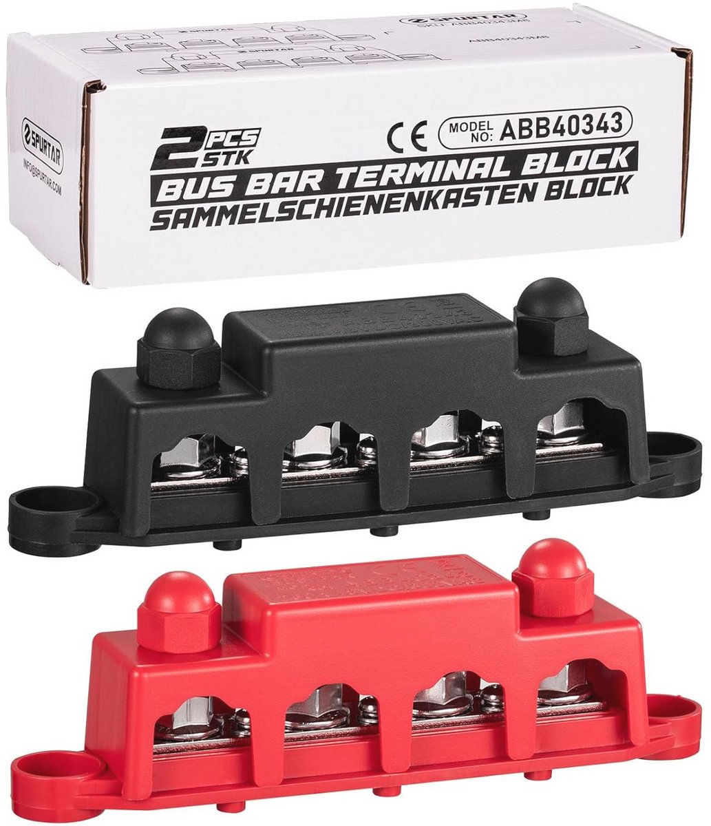 Stroomverdeler Busbar 12-48V 250A met 4x M10 Bouten en 3x M4 Schroeven voor Auto, Vrachtwagen, Camper, ATV, Boot en Aanhanger