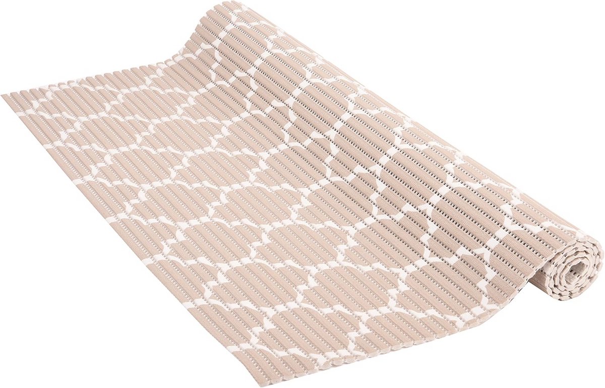 Zachte Antislip Vloermat voor Badkamer en Sauna - 65 x 200 cm, Taupe-Wit
