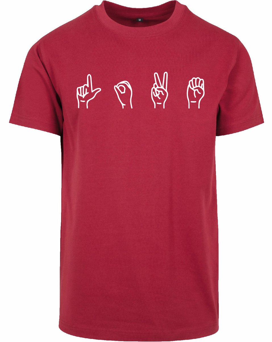 7304 - T-shirt - Gebarentaal; Love-Burgundy-XXL