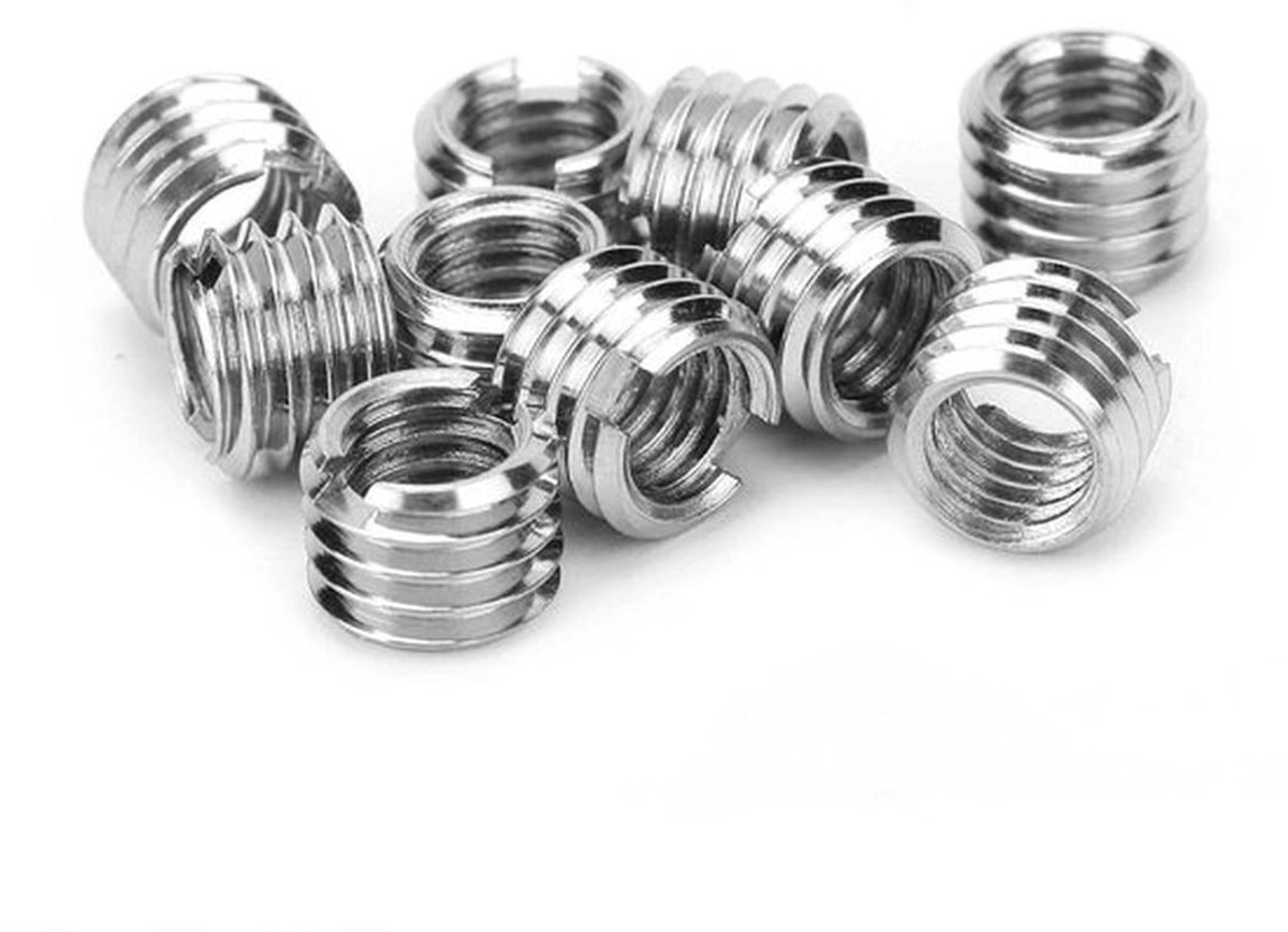 Schroefdraadinzetstukken en reduceermoeren set, RVS, reparatie en ombouw, M6 x 1 - M8 x 1,25, 8 mm.