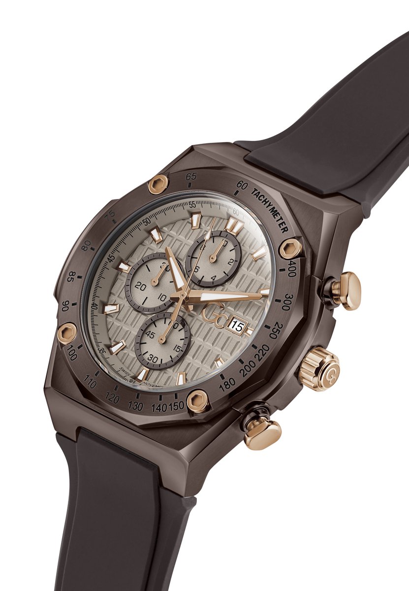 Gc Gc Idolsport Quartz Chronograaf Horloge Bruin Kast: 100% Roestvrij Staal | Bracelet 100% Siliconen 45 mm Z68005G1