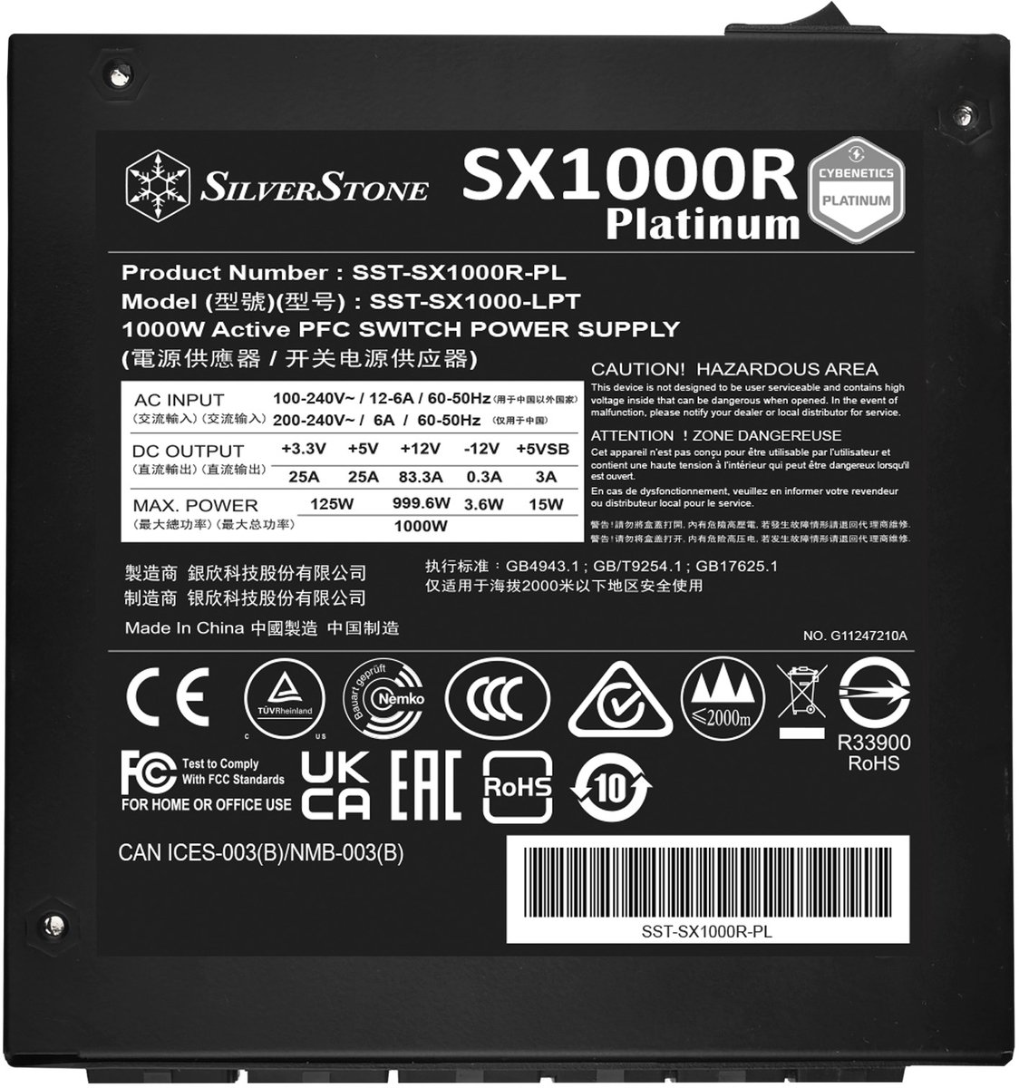 Silverstone Sx1000R Platinum - Voeding - Sfx12V 4.0, Sfx-L - Cybenetics - afbeelding 2