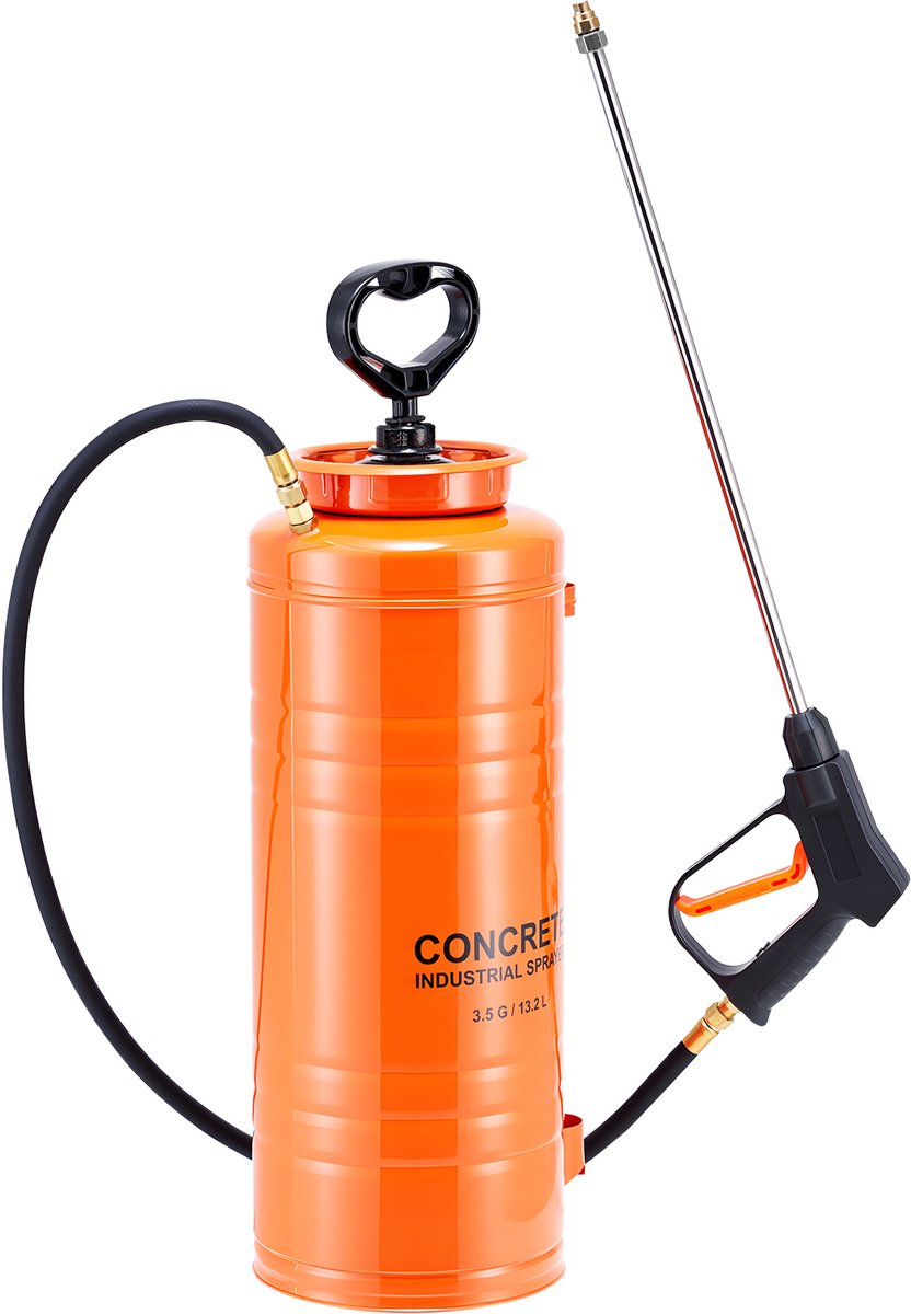 Industriële betonspuit, roestvrijstalen tank van 13,2 liter, duurzaam Tri-Poxy-pompontwerp, 52 cm lange spuitstok met comfortabele handgreep, slangen van 122 cm en 305 cm, inclusief 2 messing spuitmonden voor bouw en tuinieren