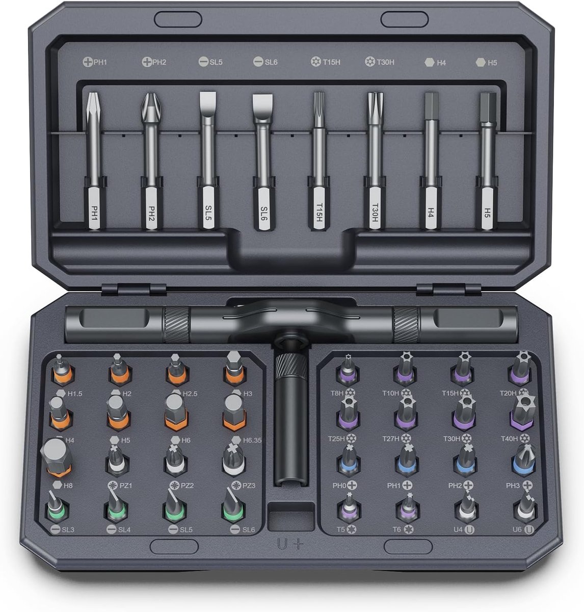 42-in-1 magnetische schroevendraaierset, doe-het-zelf ratelschroevendraaierset, multibit magnetische actuator set met afneembare ratelhendel, draagbare compacte reparatieset, geschikt voor meubels, computers, fietsen, grijs