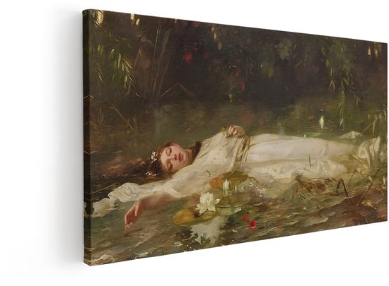 Artaza Canvas Schilderij Ophelia - 100x50 cm - Wanddecoratie Klassiek Schilderij Vrouw - Muurdecoratie Antiek Portret - Waterlelies Romantiek