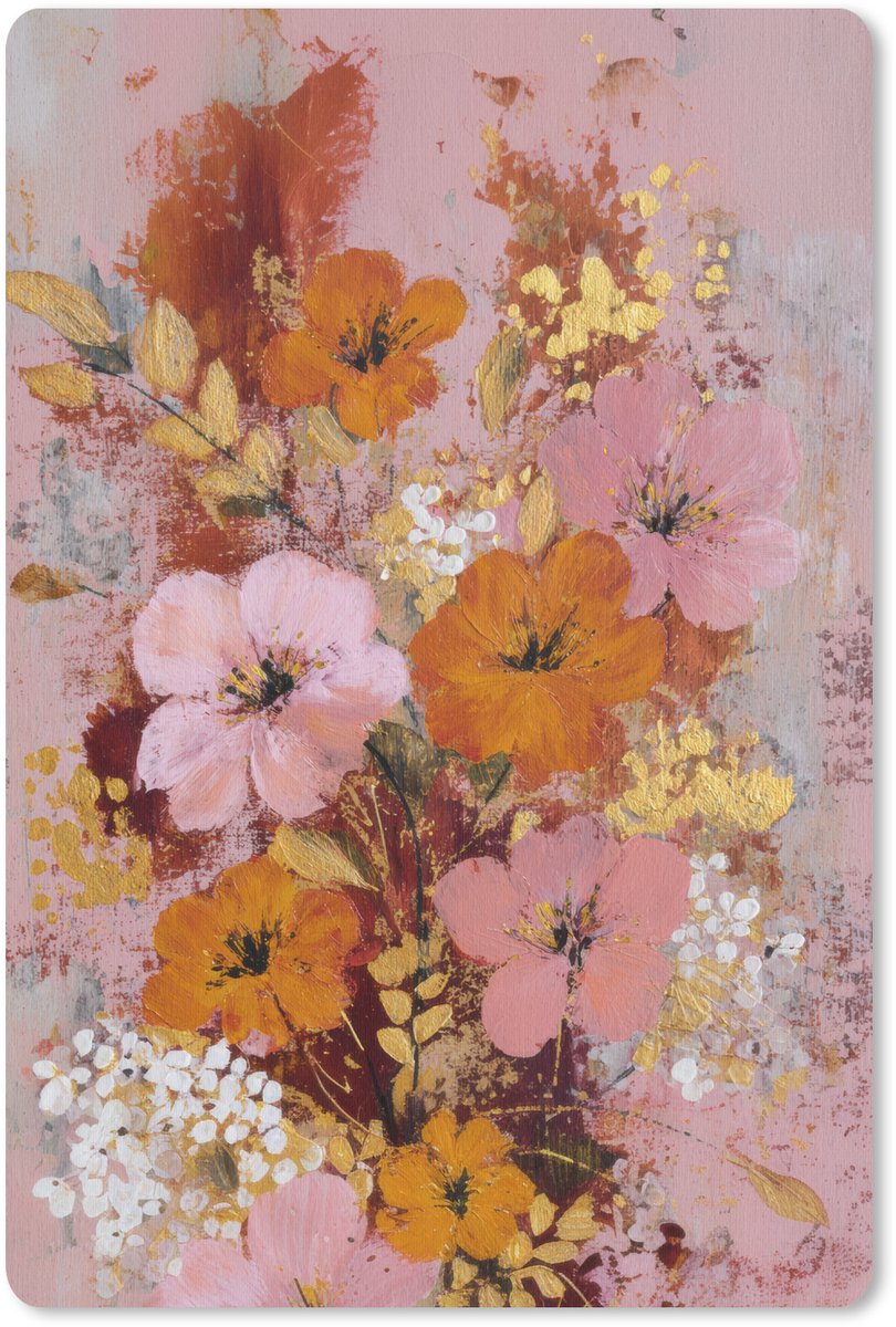 Muismat 18x27 cm - Mousepad Schilderij - Bloemen - Rustiek - Roze - Muismatten
